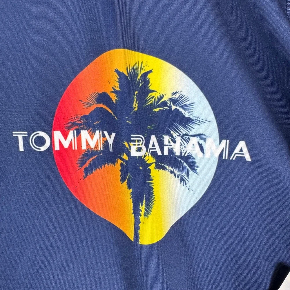 Tommy Bahama Boys Blue Rash Guard Swim Shirt Palm Tree Graphic Size‎ 14/16 NWT